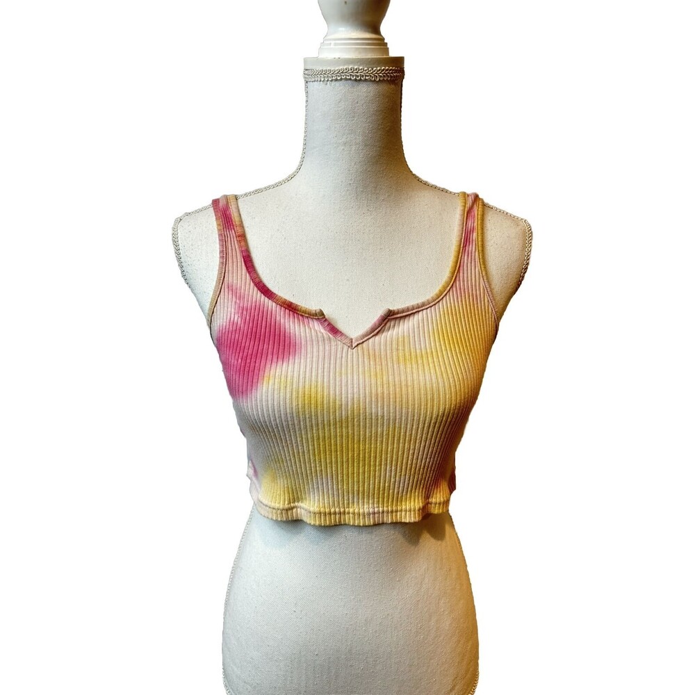 SHEIN Women's M Pink And Yellow Tie Died Crop Top Shirt Tank